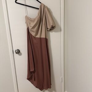 Anthropologie One-Shoulder Dress in Cream and Brown
